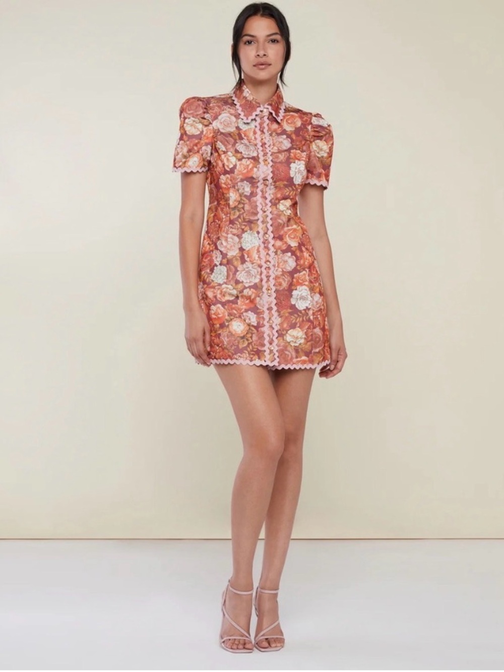 NWT Rachel Parcell Shirt Mini Dress Size 8 Floral Trim Coral Pink